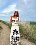 Print Women High Waisted Maxi Skirt Suit Chic Square Neck Sleeveless Cropped Tops Set 2024 Summer Lady Fashion