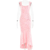Lace Textured Strap Wrap Midi Dress-Outfit