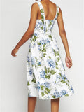 Elegant Women Square Neck Front Buttons Up Sling Dress for Women High Waist A-line Dress Summer Party Female