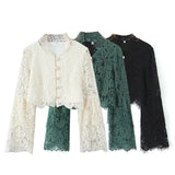 2025 New Women's Fashion Simple Collar Long-Sleeved Lace Shirt