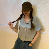 Women Summer Short-sleeve Turn-down-collar Solid Short Womens Tops Blouses Korean Style Loose All-match Slim Trendy