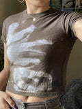 Y2K Grunge Aesthetics Grey Graphic Baby Tees Indie Streetwear Retro O-neck Short Sleeve Crop Tops Vintage T-shirts