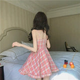 Dresses Women Korean Style Leisure Kawaii Popular Pink Maiden Cute All-match Summer Square Collar Spaghetti Strap