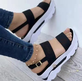Zingj Summer New Large Size Women's Shoes Wide A Word With Sweet Wind Platform Sandals- Outfit