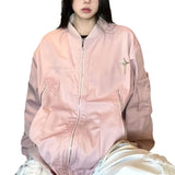 Zingj Vintage Multi-Zipper Work Jacket Female Popular Logo Loose Harajuku Style Baseball Uniform Versatile