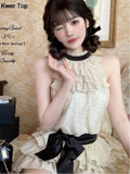 Fashion Polka Dot Pleated Shirt 2 Piece Set Women Summer Sweet Tower Skirt + Sleeveless Chiffon Tops Outfits Y2K