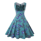 Vintage Women Swing Floral Print Casual Dress Tunic Midi Sundress Retro 50s 60s Party Office Robe Rockabilly