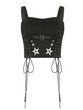 Women Tank Tops Summer Gothic Punk Style Casual Star Print Bandage Crop Tops for Streetwear Club