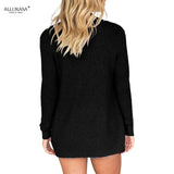Female Thin Knitted Coat Cardiga Solid Cardigans Long Sleeve black Loose Mid Length Knittwear Casual Women