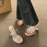 High-Heeled Slippers Women's Coarse Sandals Summer 2025 New Fashion Water Drill Fairy Wind Cool Slippers Outside The