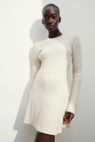 Neck Solid Knitted Ribbed Mini Dress Women Elegant Long Sleeve Slim Fit Short Dress 2023 Autumn Fashion Female Party