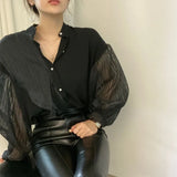 Puff Sleeve White Shirts Blouse Women New Spring Single-breasted Shirt Tops See Through Sexy Loose Blouse Female