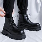 Zingj Boots Male British Wind Help Leather Shoes Autumn And Winter Thick Bottom Rise Black Overalls Locomotive Boots