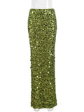 Green Sequin Straight Maxi Skirt- Outfit