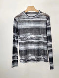 Zingj And Vintage Print Mesh Long Sleeve T-Shirt Female 202413 Lines Of Spring Money Inside The Jacket