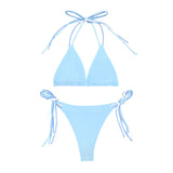2025 New Bikini Solid-Colored Triangle Nylon Swimsuit Ladies Split