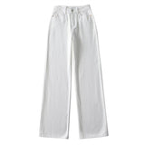 Zingj Fashion Women's Fashion Autumn New Style High-Waisted Wide-Legged Straight Trousers To Wash And Grind White Denim