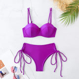 Multi-Color Solid Color Choreette Sling Sling Chest Hard Bag Bikini 2025 New High-Waisted Split Swimsuit