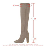 Faux Suede Knee High Boots Winter Women Boots Square High Heel Long Boots Slip On Pointed Toe Fashion Woman's Boots