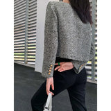 Autumn Winter Women Tweed Jacket Vintage Button Up Long Sleeve O-Neck Pocket Designer Brand Elegant Lady Coat Tops