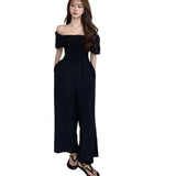 Summer Women Casual Sexy Off Shoulder Black Jumpsuit Trousers Overalls Ladies High Waist Wide Leg Playsuit