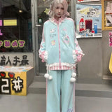 Streetwear Outfits 2024 Casual Fashion Cartoon Hoodies +Wide Leg Pants Female Japanese Harajuku Suit Y2k Two Piece