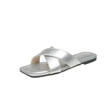 Large-Size Cross-Edup With Flat-Bottom Slippers Women Wear New Square-Head Drag Beach Cool