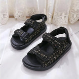 Sandals Summer New Flat British Wind Velcro Embroidery Thick-soled Casual Casual Roman Fragrance Designer Shoes