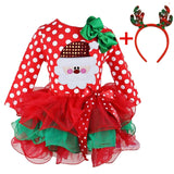 Dot Baby Girl Christmas Santa Dress Cartoon Snowman Print Tutu Red Long Sleeves Toddler Xmas Party Dress New Year