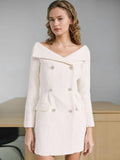 French Small Fragrant Wind Shoulder Shoulder Thin Suit Dress 2025 New Double Buckle Coarse Flowers And Short Dress