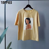 Women T-shirts Character Printing Tops Tees Summer Tops Short sleeve 95% cotton