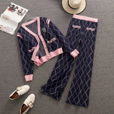 Two Piece Set Women Autumn Clothing Set Casual Long Sleeve Sweater Cardigan + Wide Leg Long Pants Suits Trousers