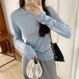 Color Long-Sleeved T-Shirt Women's Spring And Autumn 2024 New Slim And Thin Bottomed Shirt With Round Collar And Thin Folded