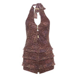 Summer New Women's Sexy Hottie Fashion Hanging Back Hollow Short