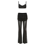 Spring And Summer New Women's Solid Color Sexy Breast Sling Vest Micro-Horn Trousers