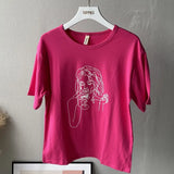 2021 Summer Abstract Character T-shirts Women Cotton Tops Tee Short Sleeve Printing