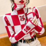 New Harajuku Elegant Fashion Long Sleeved T-shirts Thicken Warm Plus Velvet Turtleneck Soft Tops Women Printed Tees