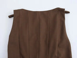 Brown Gingham Tie Up Square Neck Pleated Mini Dress- Outfit