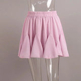 Ruffles Solid Elastic Waist Mini Skirt- Outfit