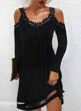 Elegant Dresses 2022 New Sexy V Neck Lace Sleeves Solid Black Short Dress Summer Ladies Short Sleeve Printed Party