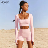 Women Sexy High Street Top and Shorts Two Piece Set Casual Solid Soft Cotton Stretch Fitness Running Tracksuit