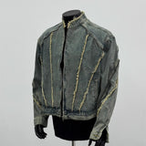 Deconstruction Of Hairside Fashion Denim Jacket Men Street Zipper Locomotive Jacket Short