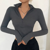 color casual T-shirt women long sleeves turtleneck crop tops sexy simple style party club 2021 spring summer