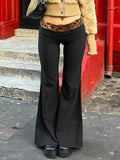 Leopard Splice Elastic Waist Flare Leg Pants- Outfit