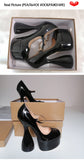 Onlymaker Women Pumps Platform Black Patent Leather Spike High Heels Slip-On Buckle Big Size Fashion Elegant Mary Jane