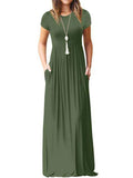 Elegant Long Summer Dress Women Short Sleeve Maxi Dress Ladies Party Casual Dresses Female Robe Femme Green Red