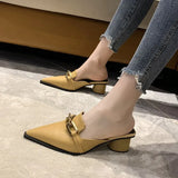 Zingj Cool Slippers Female Summer New French Chain Fashion With A Thick Heel Head Half Slippers High Heel Muller Shoes-Outfit