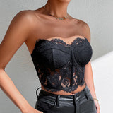 2025 New Autumn Black Female Corset Fish Bone Lace Vest
