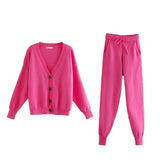 Womens Knitting Two Piece Set Cardigan Sweater Casual Tracksuits High Waist Pencil Pants Clothes