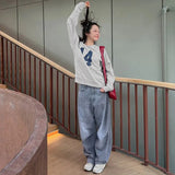 Number Printed One Shoulder Loose Sweatshirt- Outfit